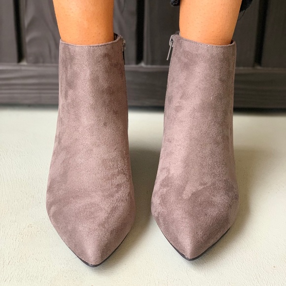 Smoke Gray Kitten Heel Pointy Toe Ankle Booties - Picture 2 of 5